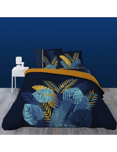 1442570-parure 3 p. 260 x 240 cm flanelle imprimee dessin place prusseor