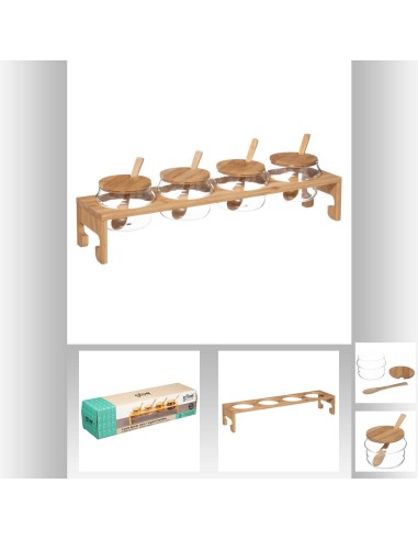 179622 - set bocal epice x4 verre+bam L. 42 x P. 10 x H. 13 cm