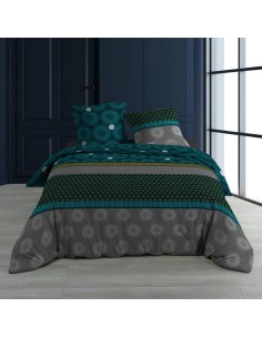 1643327-parure 3 p. 240 x 220 cm imprime 57 fils allover rondeline bleu