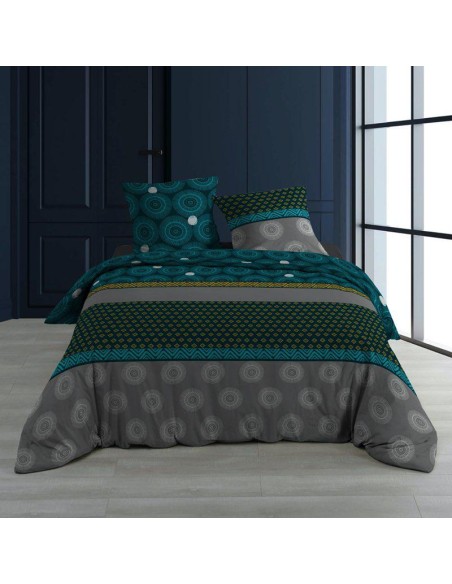 1643327-parure 3 p. 240 x 220 cm imprime 57 fils allover rondeline bleu