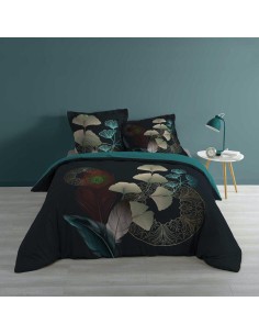 1643554-parure 3 p. 240 x 220 cm imprime 57 fils dessin place ginkoblue