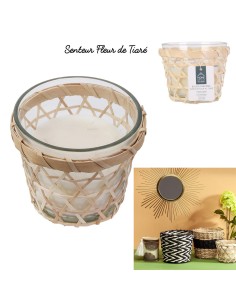 bo5380-bougie parfumee tiare panier en bois h10cm m12