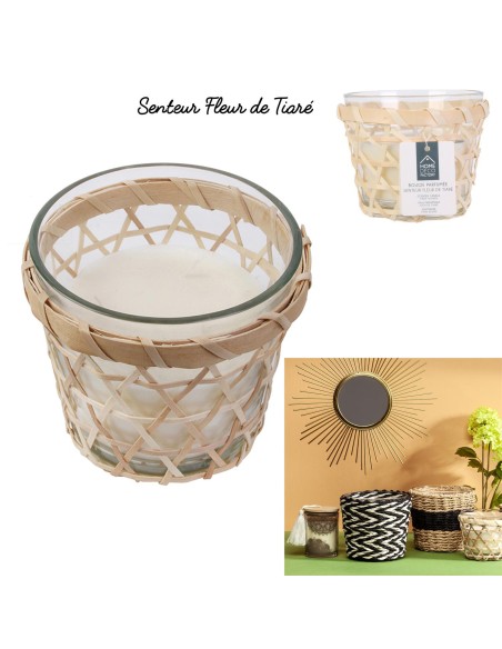 bo5380-bougie parfumee tiare panier en bois h10cm m12