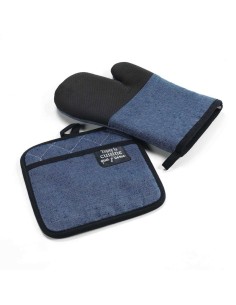 gant + manique 18 x 28 cm/20 x 20 cm chambray uni+pvc harold rouge