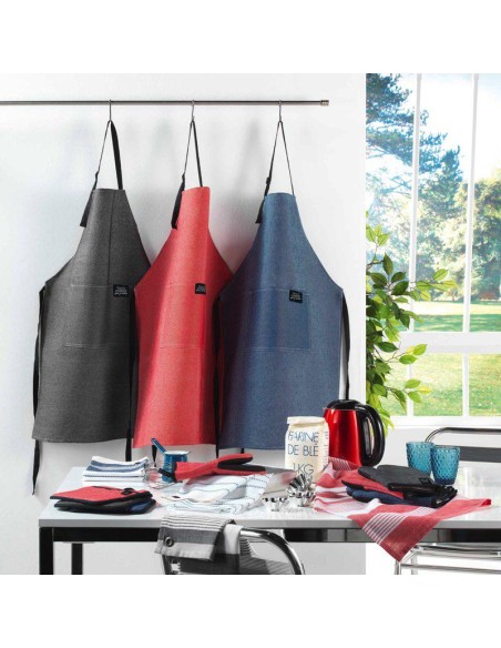 gant + manique 18 x 28 cm/20 x 20 cm chambray uni+pvc harold bleu