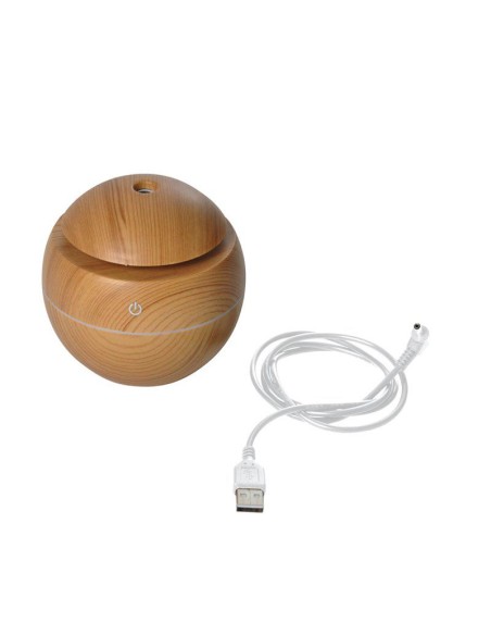 6sen035 - diffuseur d'aromes boule 130ml pp effet bois 7 couleurs led