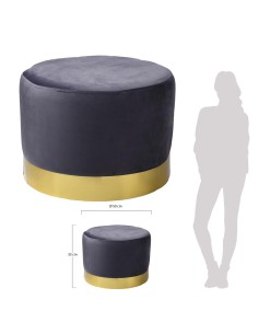 pouf velours gris base metal d50x35cm m1 a1/m1