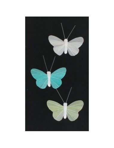 655650-papillon plume aimant x 3 naomi - blanc/turquoise/anis