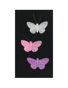 655683-papillon plume aimant x 3 naomi - blanc/rose/violet
