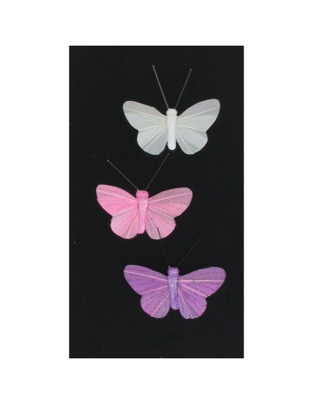 655683-papillon plume aimant x 3 naomi - blanc/rose/violet