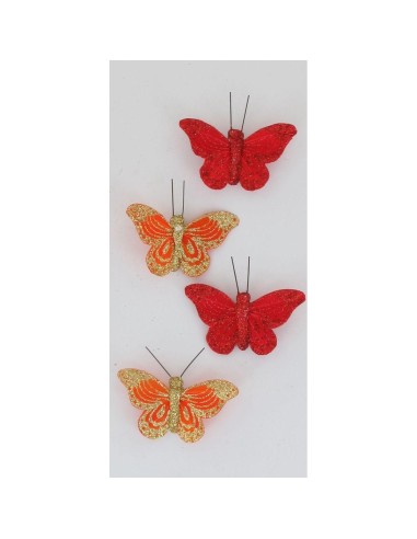672440-papillon plume aimant x 4 koh samui - rouge/orange