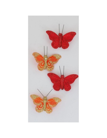 672440-papillon plume aimant x 4 koh samui - rouge/orange