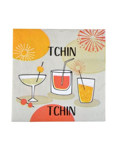 6sei468 - set de 20 serviettes en papier 3 plis 33*33cm tchin tchin