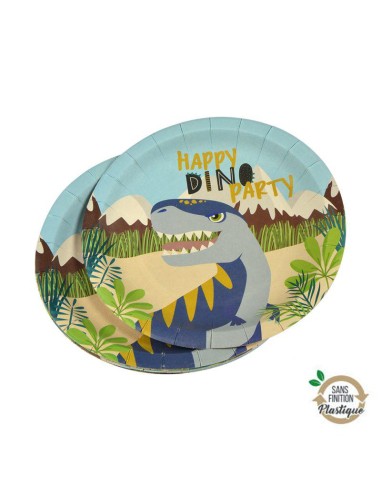 set de 6 assiettes en pulpe de bambou d18,5cm happy dino
