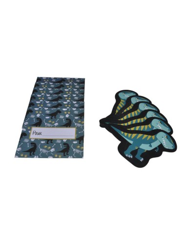 set de 6 invitations+enveloppes anniversaire en papier happy dino