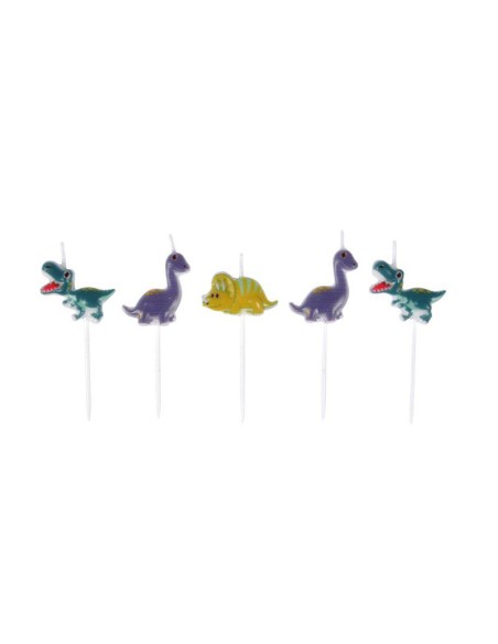 set de 5 bougies + pic plastique happy dino