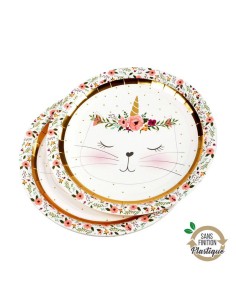 set de 6 assiettes en carton d23cm boho chat sans film plastique