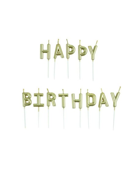 set de 13 bougies lettres happy birthday+ pic plastique h8cm or