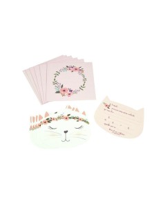 set de 6 invitations+enveloppes anniversaire en papier boho chat