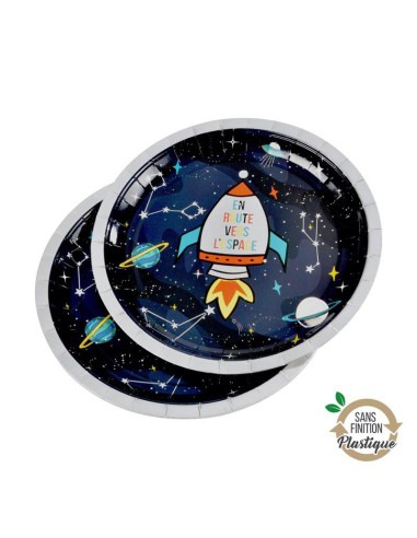 set de 6 assiettes en carton d23cm espace sans film plastique