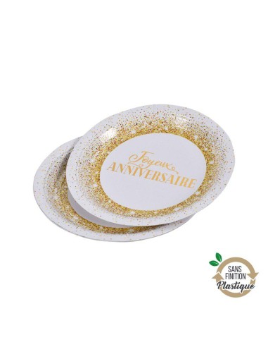 set de 6 assiettes en carton d18,5cm anniversaire gold sans film plastique