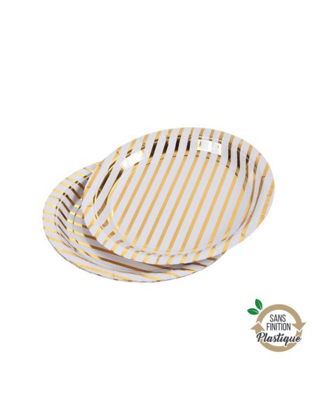 set de 6 assiettes en carton d18,5cm gold pattern sans film plastique