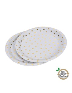 set de 6 assiettes en carton d23cm gold pattern sans film plastique