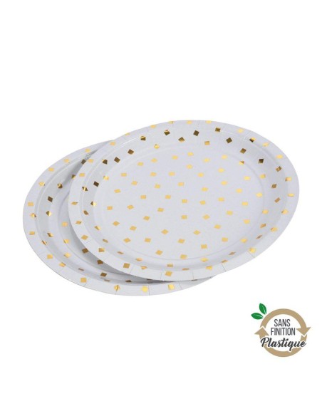 set de 6 assiettes en carton d23cm gold pattern sans film plastique