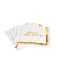 6seg005or - set de 20 serviettes en papier 3 plis 33*33cm anniversaire or