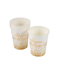 6gog005or - set de 6 gobelets en carton 25cl anniversaire gold