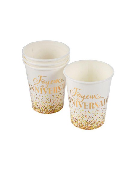 6gog005or - set de 6 gobelets en carton 25cl anniversaire gold
