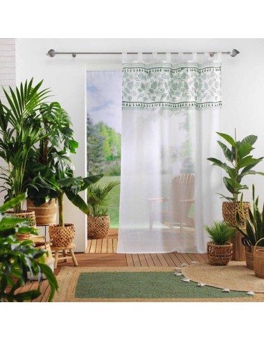 panneau a passants 140 x 240 cm voile sable+top imprime+pompon milagreen blanc