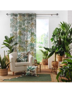 panneau a oeillets 140 x 240 cm effet lin tisse imprime balinesia