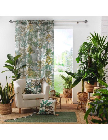 panneau a oeillets 140 x 240 cm effet lin tisse imprime balinesia