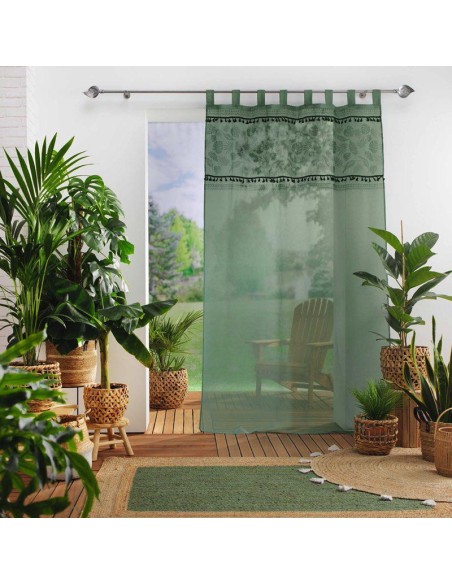 panneau a passants 140 x 240 cm voile sable+top imprime+pompon milagreen vert