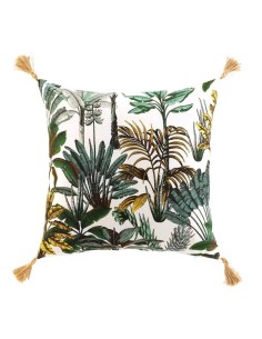 coussin dehous. compr. pompons 50 x 50 cm coton imprime balinesia des. place