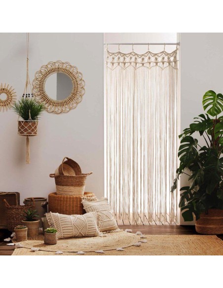 rideau a passants 90 x 200 cm coton+top macrame macralina