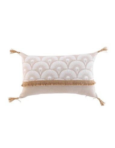 1609922 - coussin dehoussable pompons 30x50 cm polycoton imp.+jute bahina blanc