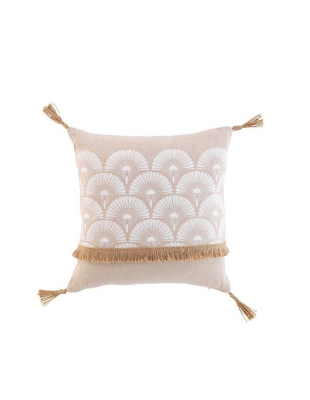 1609920 - coussin dehoussable pompons 40x40 cm polycoton imp.+jute bahina blanc